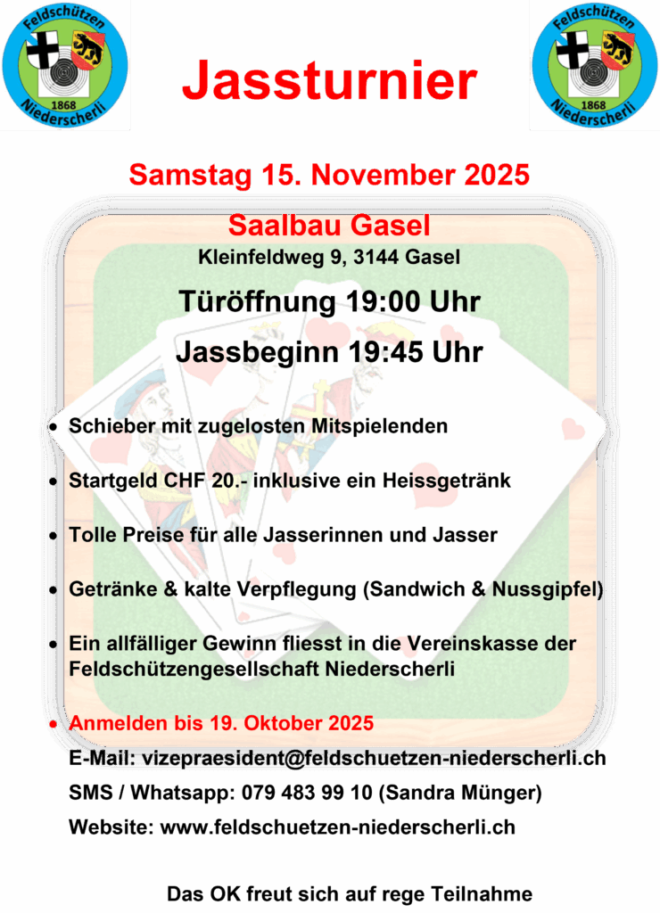 Einladungsflyer zum FSGN Jassturnier 2025